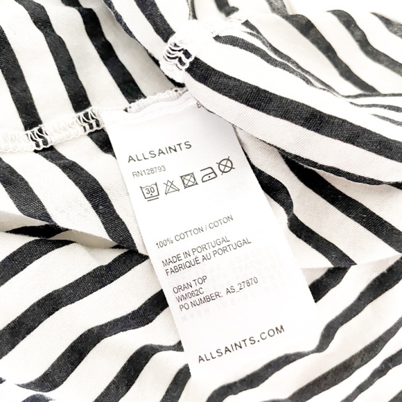 Allsaints Cotton Black And White Striped Sleeveless Top Size 0 Flowy Top - Picture 9 of 12